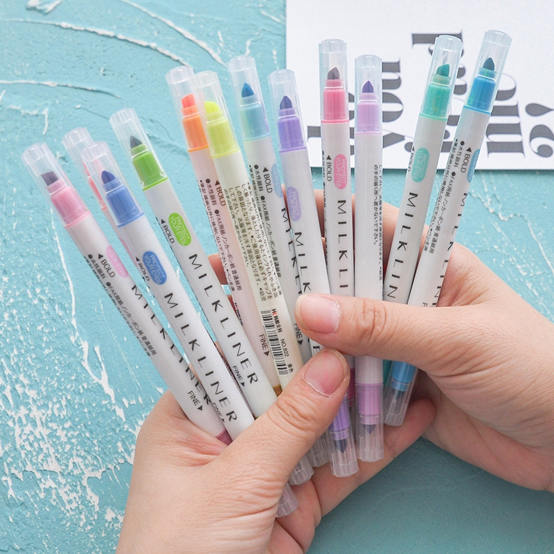 Set 12 bút dạ quang hai đầu 12 màu neon xinh xắn tiện dụng cho văn phòng