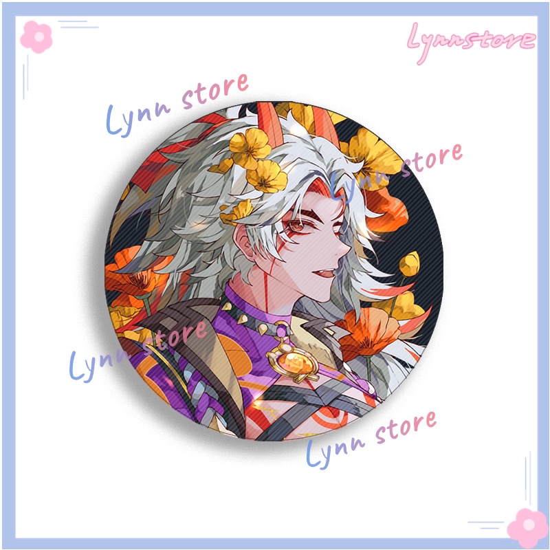 58mm Genshin Impact Badge Arataki Itto Yae Miko Anime Hình Trâm cài áo Cosplay Phụ kiện hoa dễ thương cho quần áo Ba lô Ghim quà