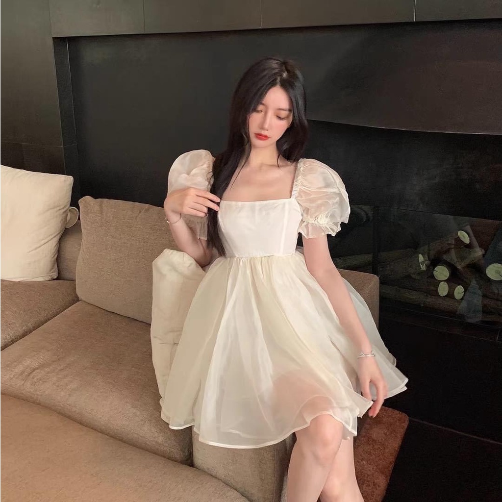 Váy Nữ Cộc Tay Cổ Vuông Babydoll Tay Bồng Dáng Xòe Tiểu Thư Hàn Quốc Ulzzang Mã 302 | BigBuy360 - bigbuy360.vn