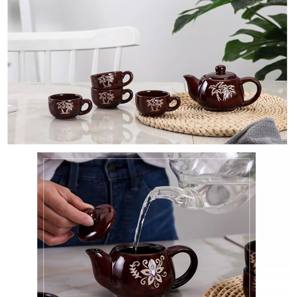 Bộ Ấm Chén Uống Trà Nhật Màu Cafe - Ấm Pha Trà Cao Cấp Màu Nâu - Bộ Trà Nâu Mikem Shop