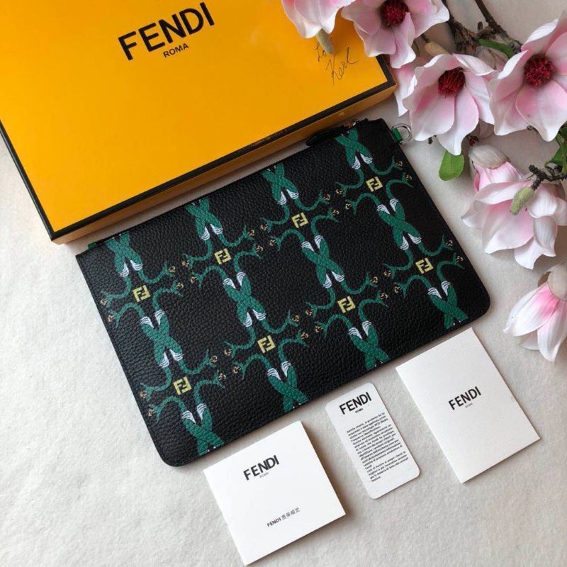 clutch cầm tay nam nữ da thật dáng dài kéo khóa họa tiết bắt mắt Fendi FD