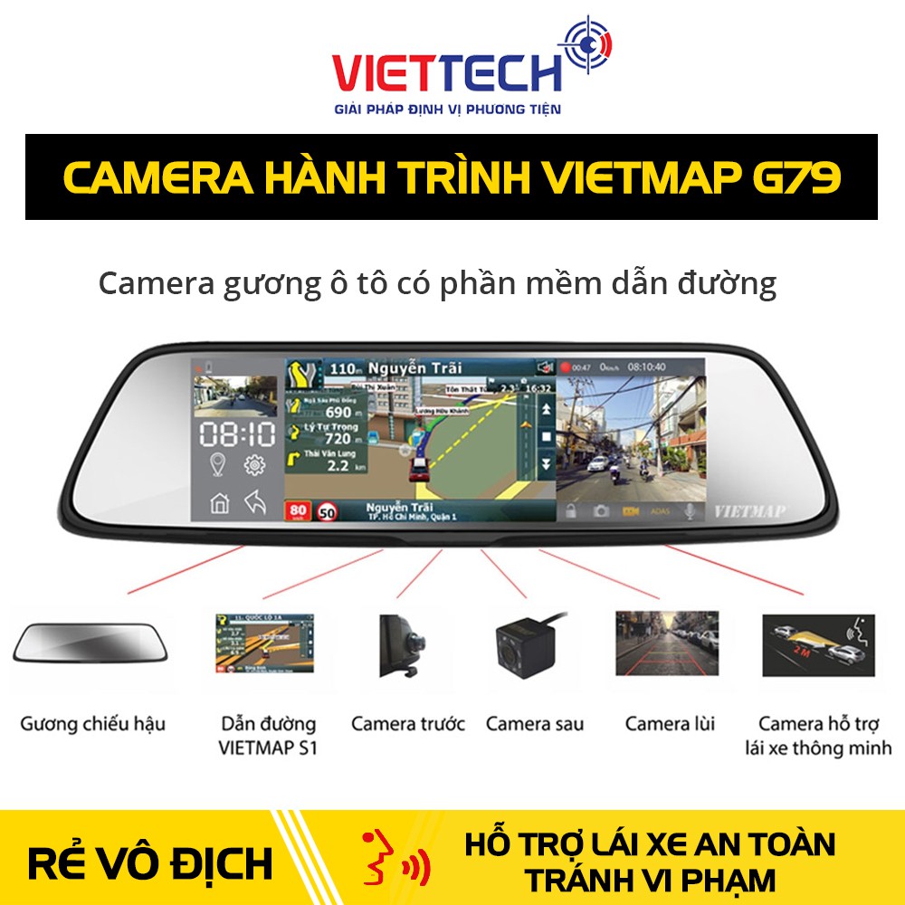 Vietmap G79 – Camera hành trình gương vừa dẫn đường vừa ghi hình