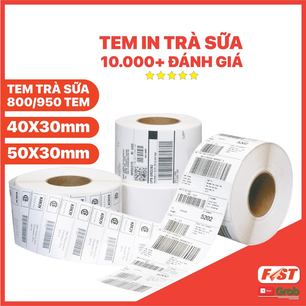 [Hỏa Tốc] Giấy in Tem Trà Sữa 50x30 (950 tem), 40x30 (800 tem), Giấy In Decal Nhiệt, In Bill, Dán Ly, Trà Chanh