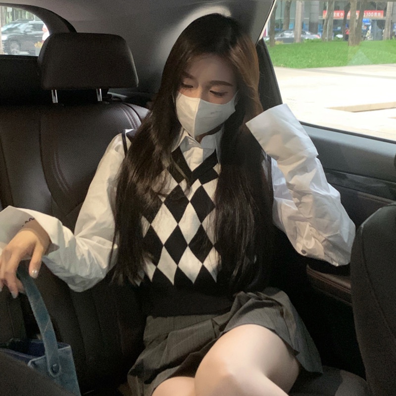 V-neck check vest female Korean version was thin short sleeveless versatile pullover vest
