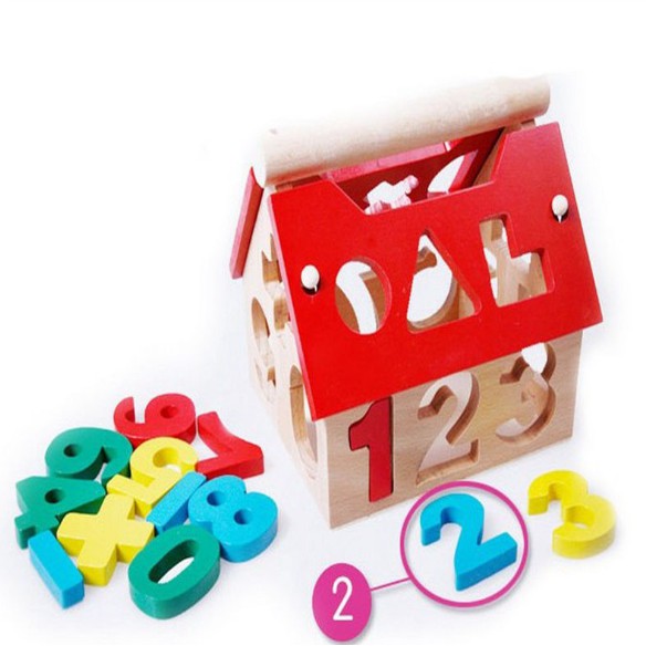 Đồ Chơi Nhà Gỗ Mini Thả Số Và Hình Học Sắc Màu Cho Bé