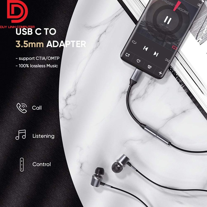 Cáp chuyển USB type C sang jack 3.5mm UGREEN 30632, cáp nối tai nghe 3.5mm với điên thoại jack usb-c