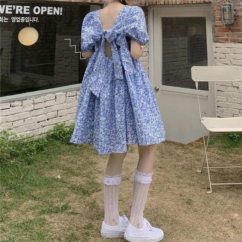 Đầm babydoll hồng - xanh hoa nhí tiểu thư hàng Quảng Châu mùa hè 2021