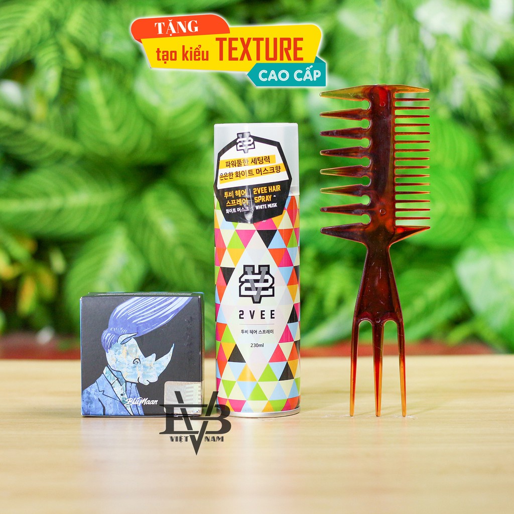 Combo Gôm xịt tóc 2Vee 230ml và Sáp vuốt tóc Blumaan Meraki 74ml + Tặng lược tạo kiểu
