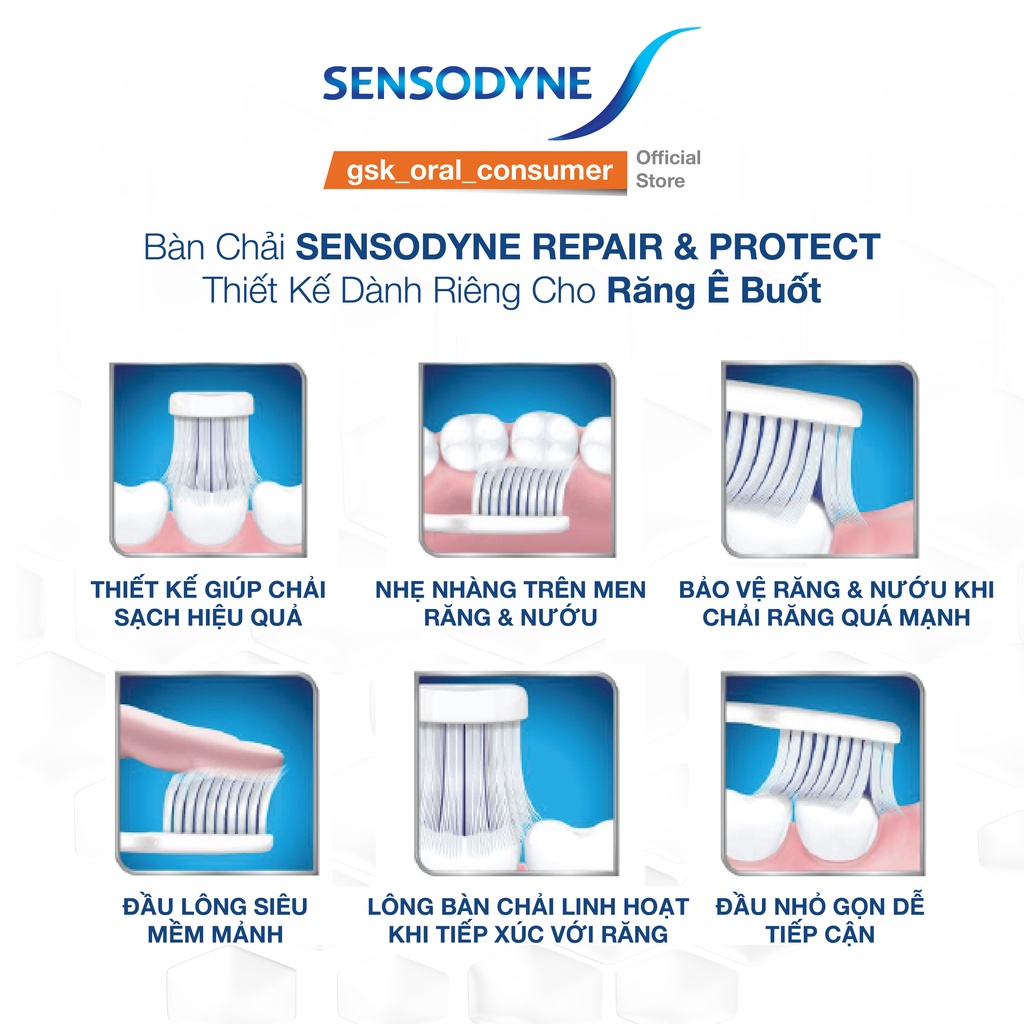 Bộ 3 bàn chải đánh răng Sensodyne Repair &amp; Protect Extra Soft cải tiến mới