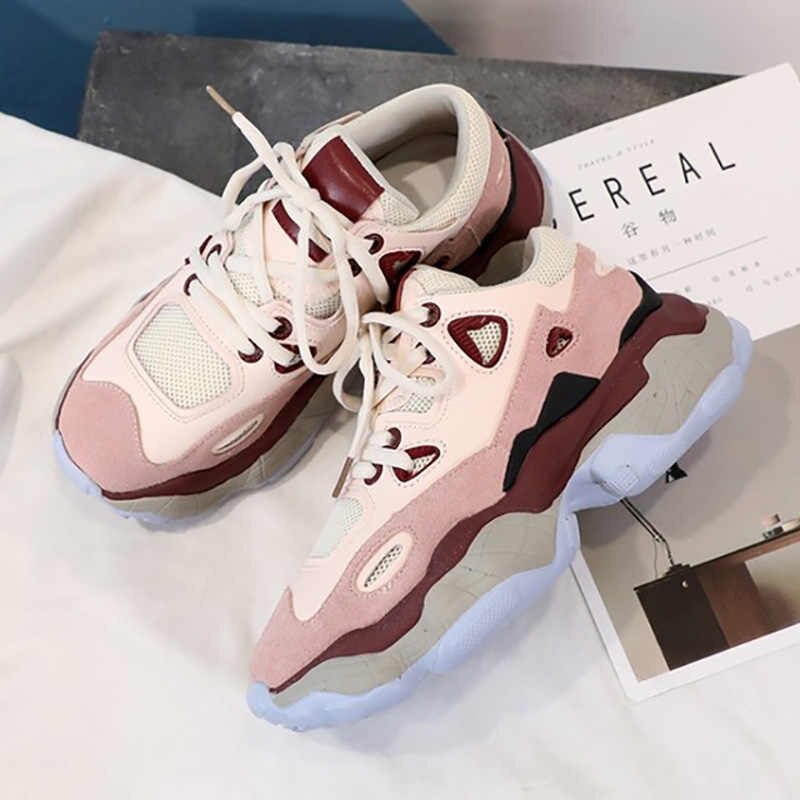 Sneakers Nữ, Giày Thể Thao Nữ Giày Thể Thao Chunky Phong Cách Chất Thoáng Khí Thích Hợp Vận Động Ngoài Trời Màu Kem Phối | BigBuy360 - bigbuy360.vn