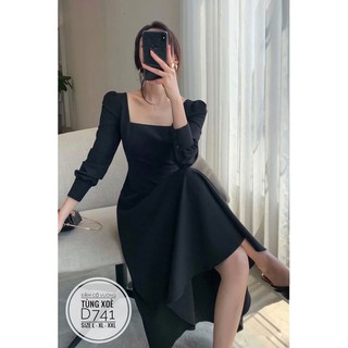 Bigsize Đầm cổ vuông tùng xoè D741