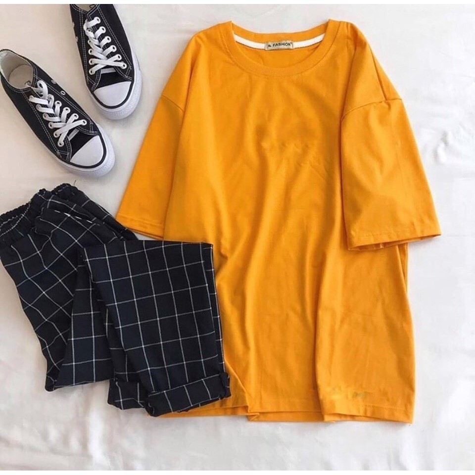 Combo áo thun trơn mix plaidpant caro unisex