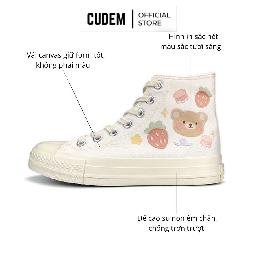 Giày thể thao nữ cổ cao in hình gấu xinh xắn ( Kiểu dáng giày sneaker convers cổ cao )