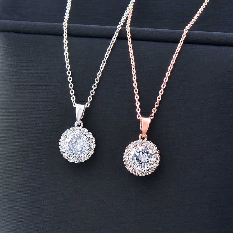 Vòng cổ SINLEERY XL878 mặt tròn đính đá zircon hồng trắng phong cách Hàn Quốc đơn giản cho nữ
