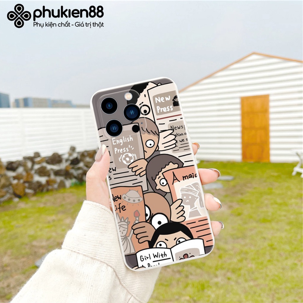 Ốp lưng ip Mặt đọc báo cạnh vuông 6/6plus/6s/6splus/7/7plus/8/8plus/x/xr/xs/11/12/13/pro/max/plus/promax
