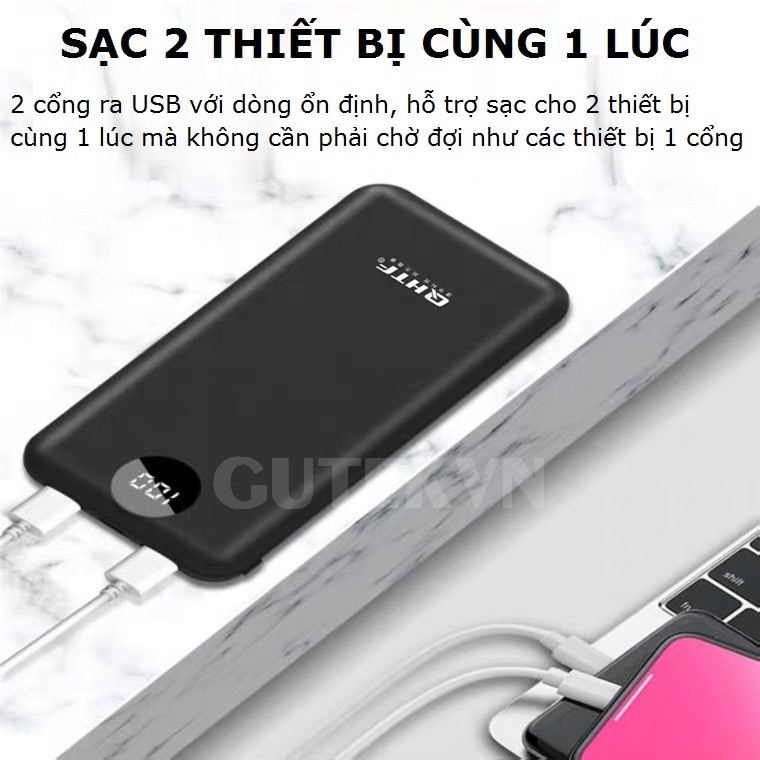 Pin Sạc dự phòng 10000mah 2 cổng usb sạc nhanh thông minh 2.1a – Gutek Q7117