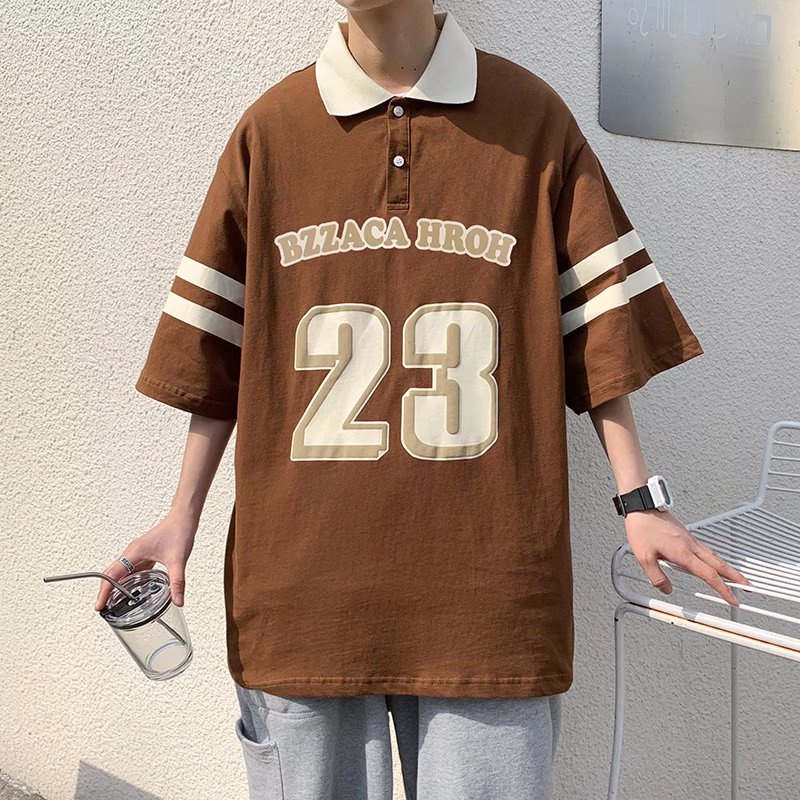 Áo polo Dáng Rộng Tay Ngắn Cổ Bẻ Màu Sắc Retro Dành Cho Nam Và Nữ