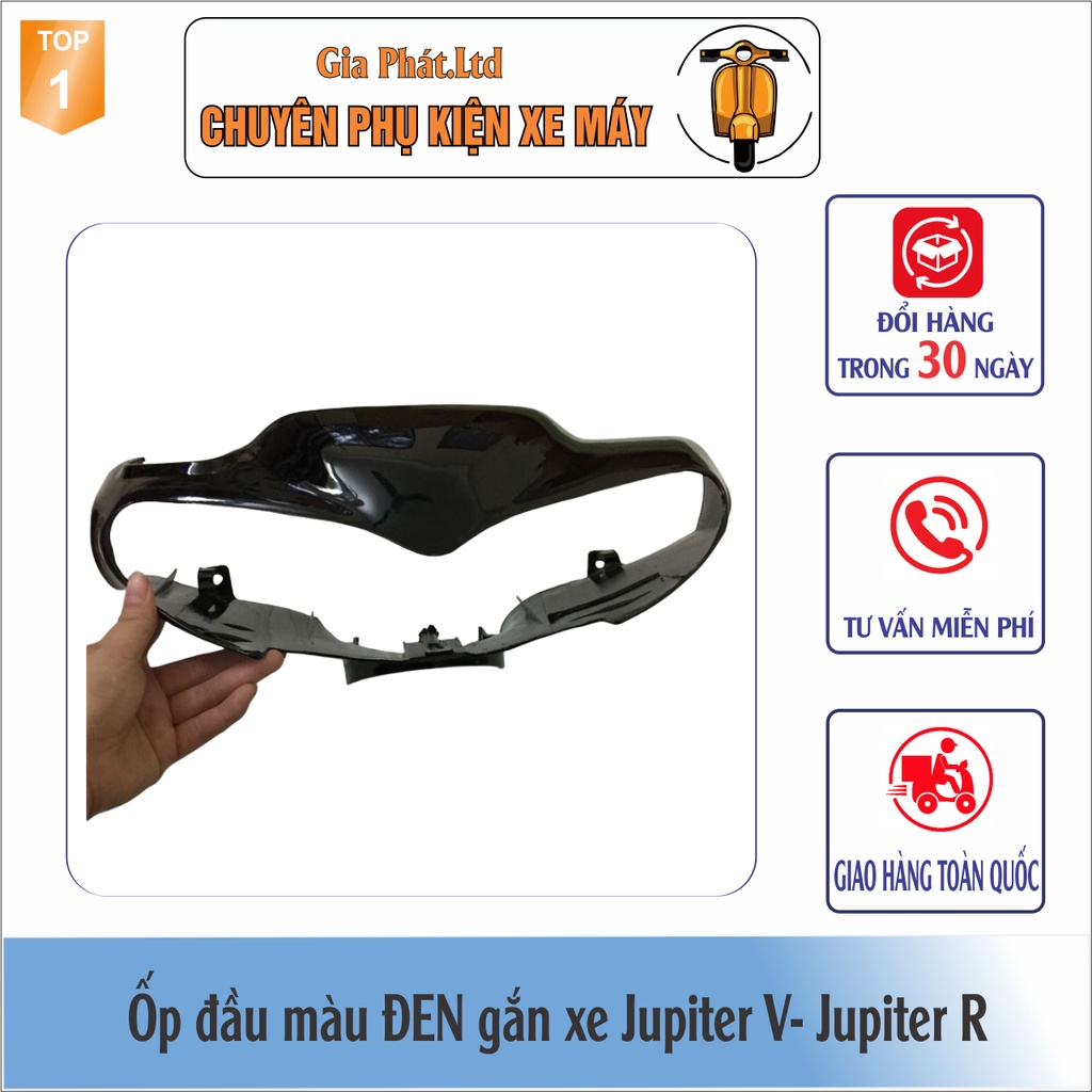 Combo ốp đầu đèn xe JUPITER V, JUPITER R màu ĐEN đầy đủ 3 món: ốp đầu, gáy đen và pha đèn kèm bóng