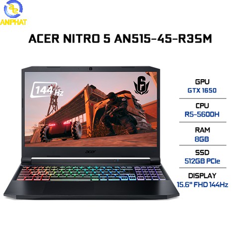 Laptop Acer Nitro 5 AN515-45-R3SM AMD Ryzen 5-5600H | 8GB | 512GB | GTX 1650 4GB | 15.6 inch FHD | Win 10 - Chính hãng