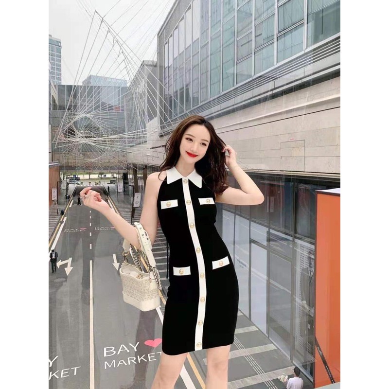 Váy len body sát nách có cổ thương hiệu Burberry BBR cao cấp