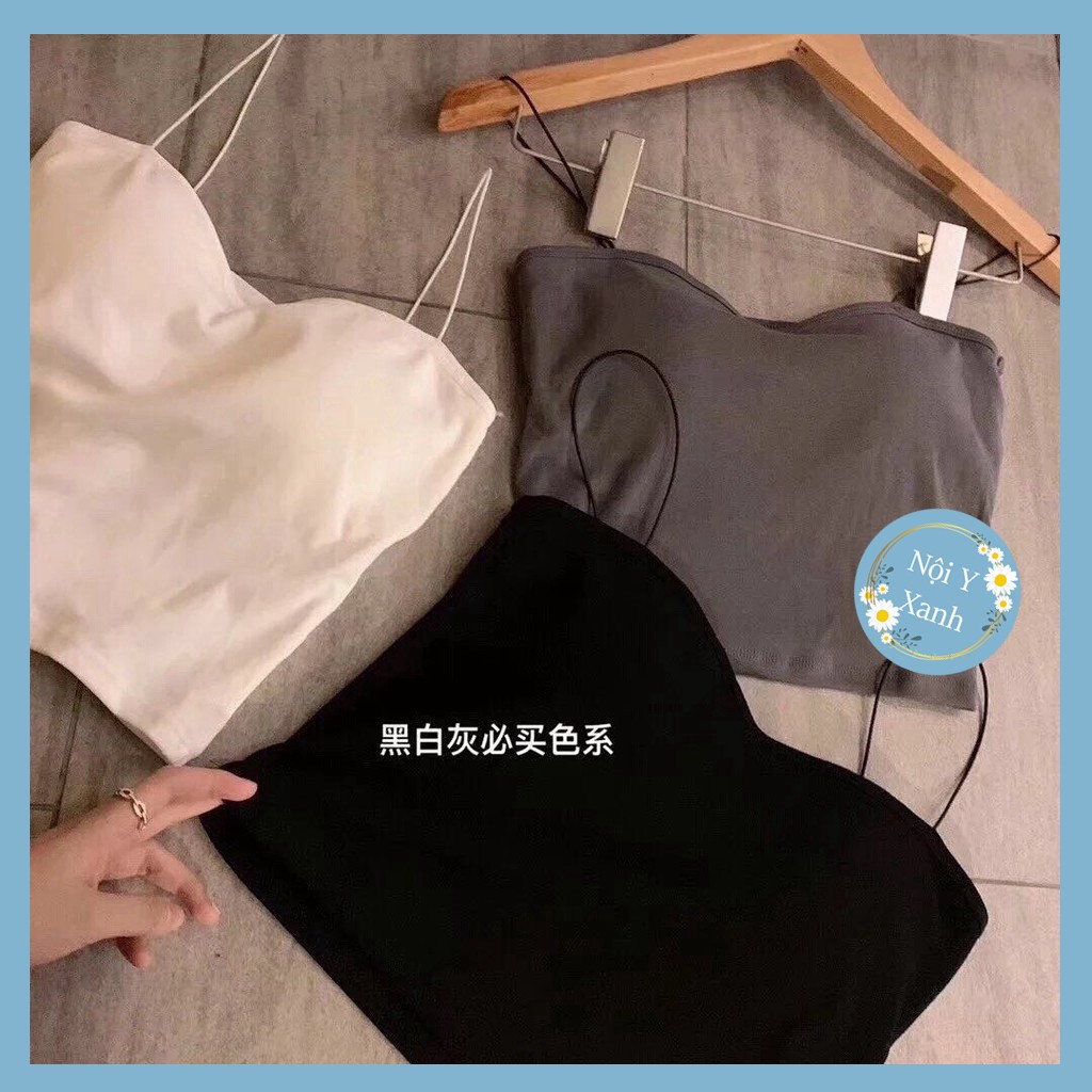 Áo bra thân dài 2 dây sợi bún cotton đanh mịn dây mảnh Freesize &lt;55kg nội y giá tốt
