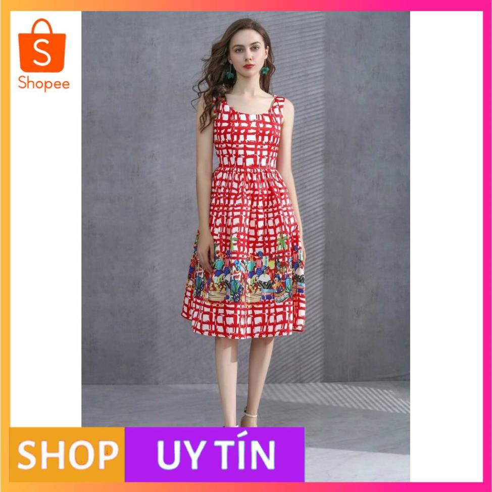 HÀNG NHẬP CAO CẤP -ĐẦM XÒE LỤA HỌA TIẾT PHỐI SỌC ĐỎ CAO CẤP - [MẪU ĐẸP CHẤT LƯỢNG]