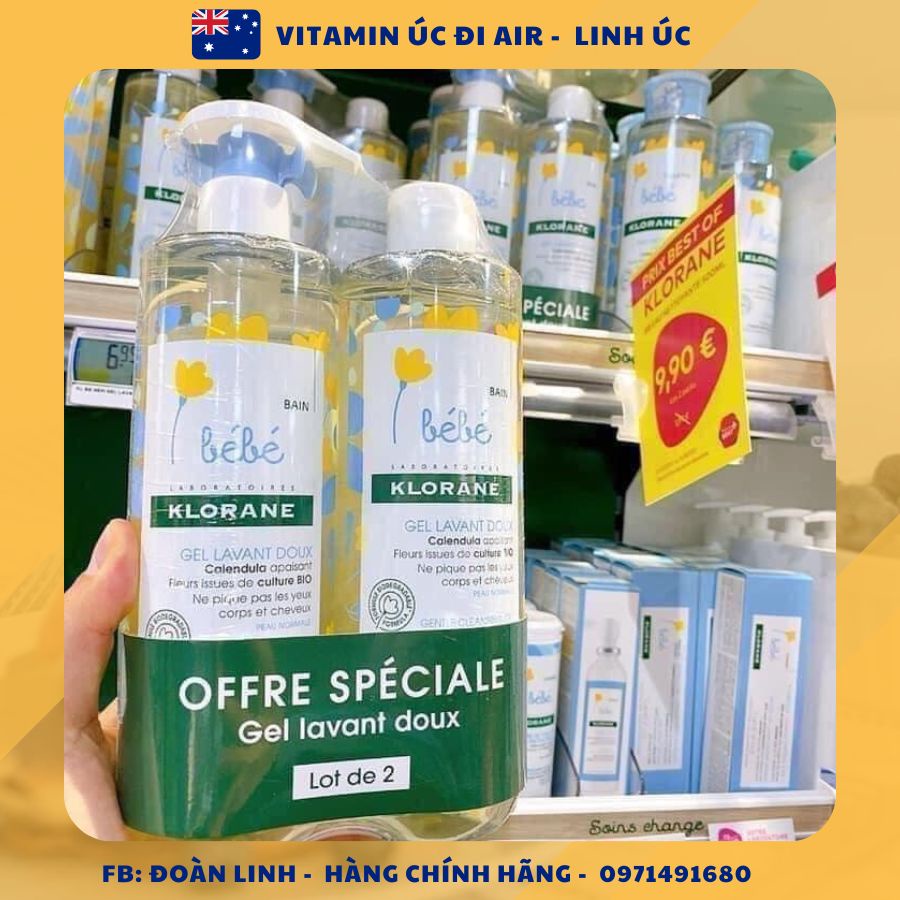 Sữa tắm gội 2in1 Klorane bebe mẫu mới nhất chai 500ml, Hàng chuẩn Pháp đi air, Sữa tắm Klorane bebe hàng Pháp