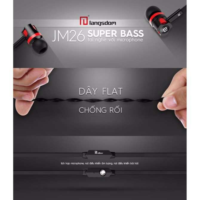 Tai Nghe Nhét Tai Earphone Langsdom JM26 Super Bass  ✔  Hàng chính hãng ✔ Bảo hành Toàn Quốc
