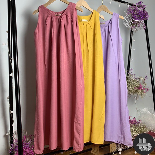 [ Mã FAMAYWA2 giảm 10K đơn 50K] Đầm Dáng Suông Váy Suông Kiểu Maxi Cổ Yếm Chất Đũi Mát | BigBuy360 - bigbuy360.vn