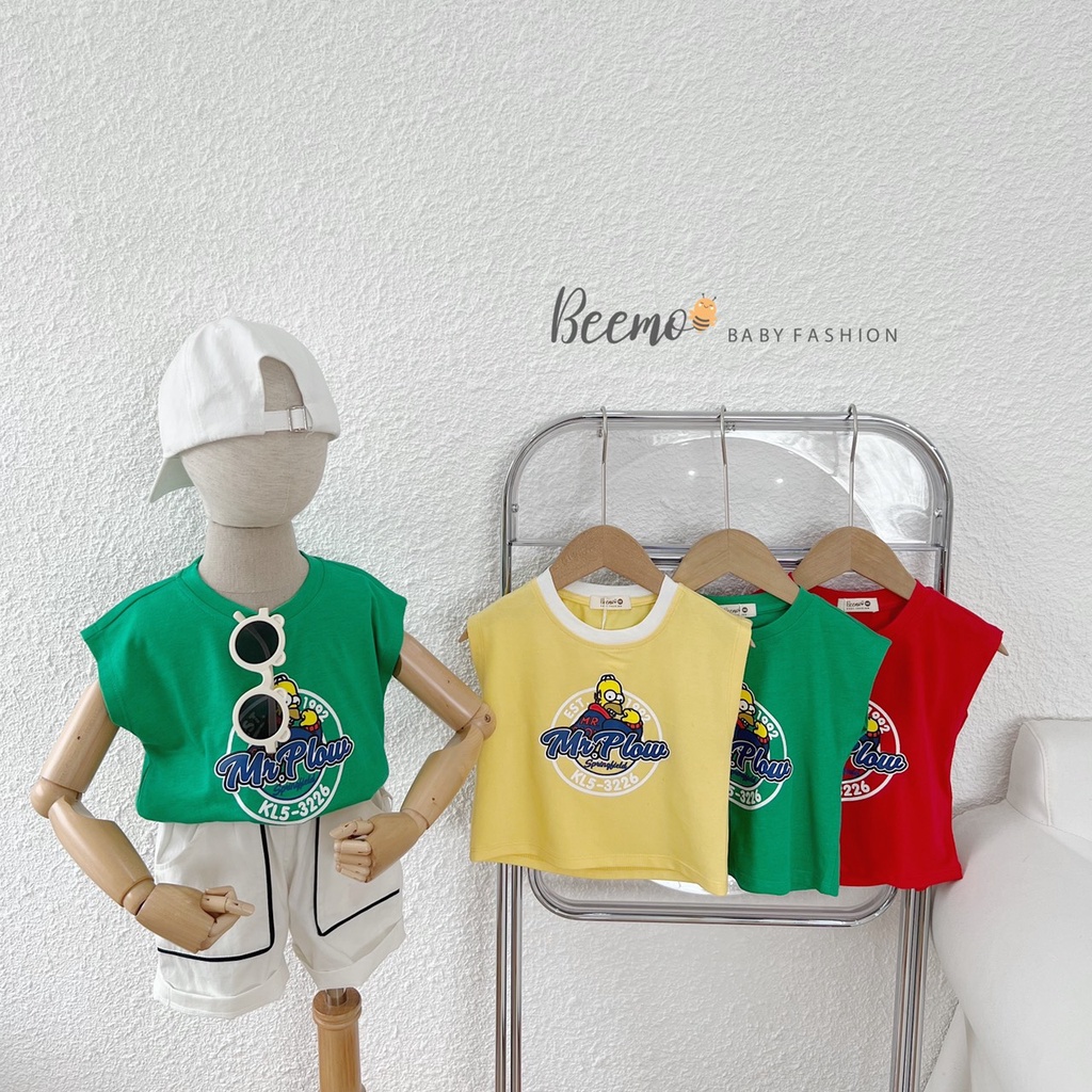 Áo ba lỗ Beemo chất cotton in hình Mr Plow 3 màu cho bé trai, bé gái từ 1 đến 6 tuổi phong cách Hàn Quốc