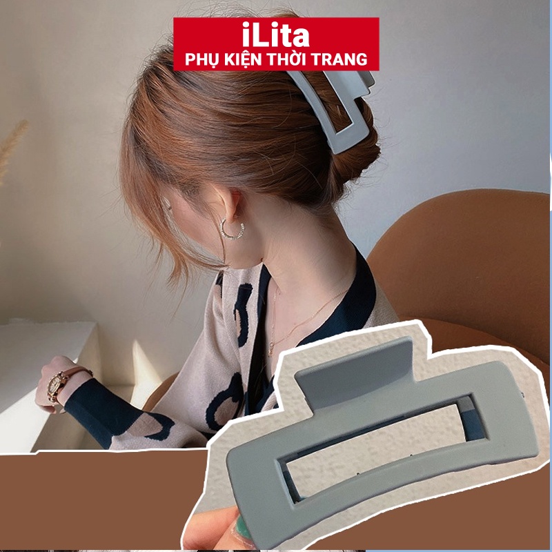 Kẹp tóc càng cua Hàn Quốc nữ đẹp hottrend nhám cỡ size lớn iLita cặp búi tóc dễ thương cào 10, 14 răng màu xám