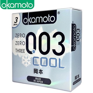 Bao cao su okamoto 0.03 cool siêu mỏng bóng láng mát lạnh hộp 3 cái - madein nhật bản