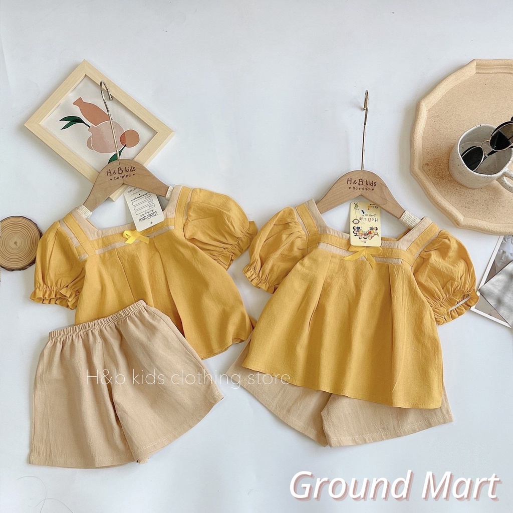 Bộ đũi cộc tay bé gái trơn màu thiết kế cổ vuông, chất vải mềm mát, size từ 8 đến 15 kg