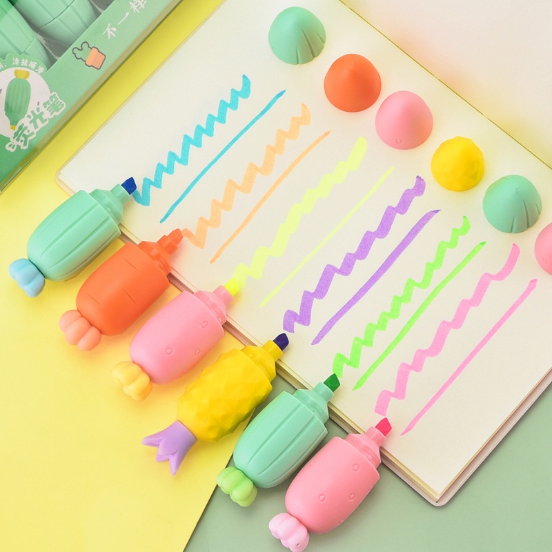 Set 6 Bút Dạ Quang Hình Cà Rốt Hoạt Hình Dễ Thương