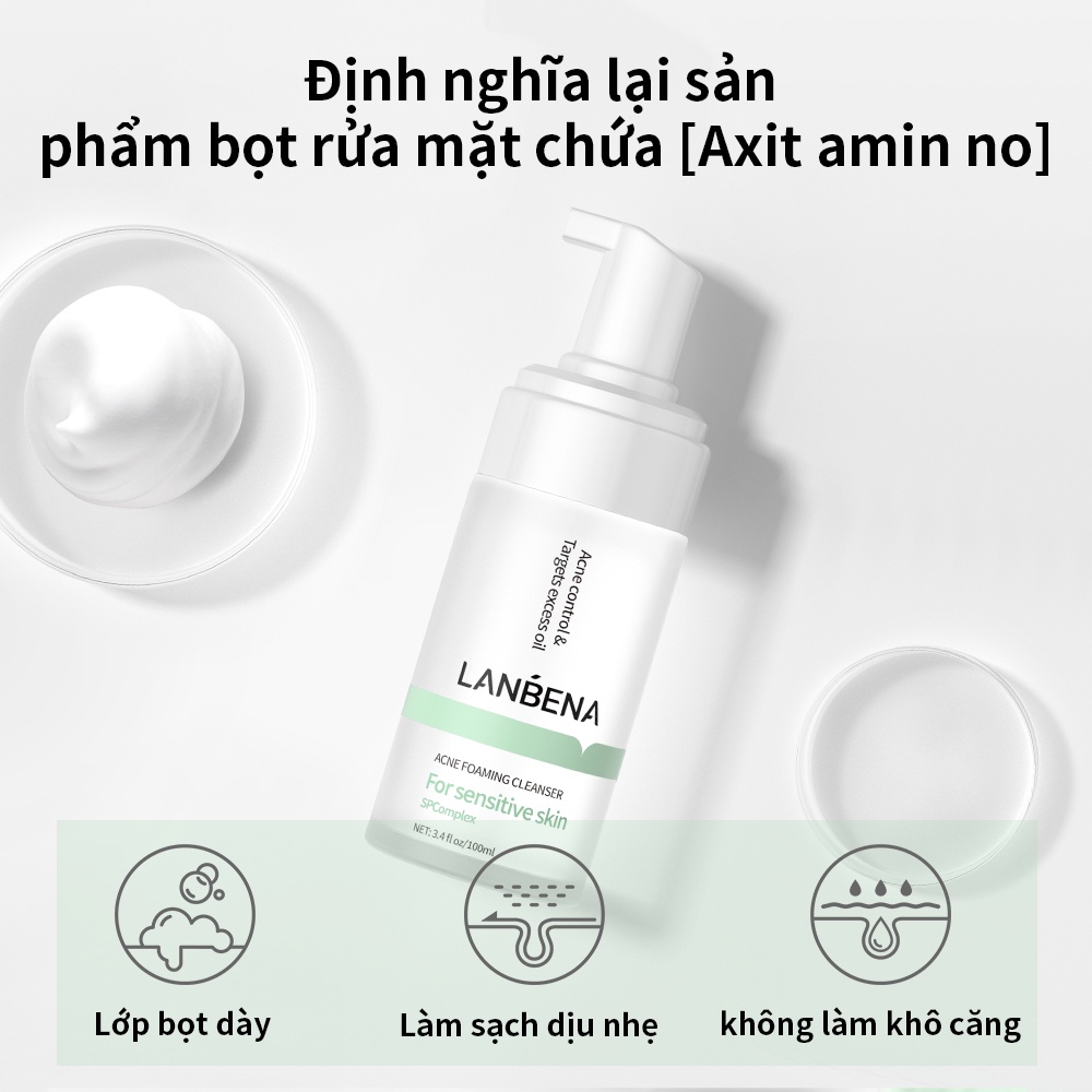 4 cái / Set Dòng giảm mụn LANBENA Sữa rửa mặt tạo bọt 100ml & Kem dưỡng ẩm 15g & Nước hoa hồng kiểm soát dầu 100ml & Mặt nạ 25ml  Dành cho loại da dầu nhạy cảm