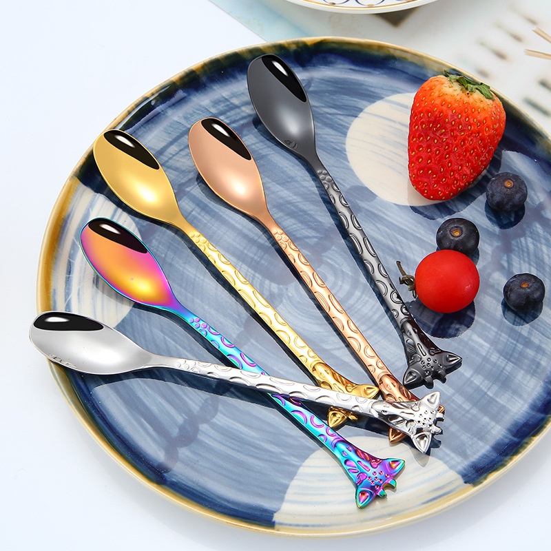 Bộ Muỗng Nĩa Inox 304 Hình Hươu Cao Cổ Hoạt Hình