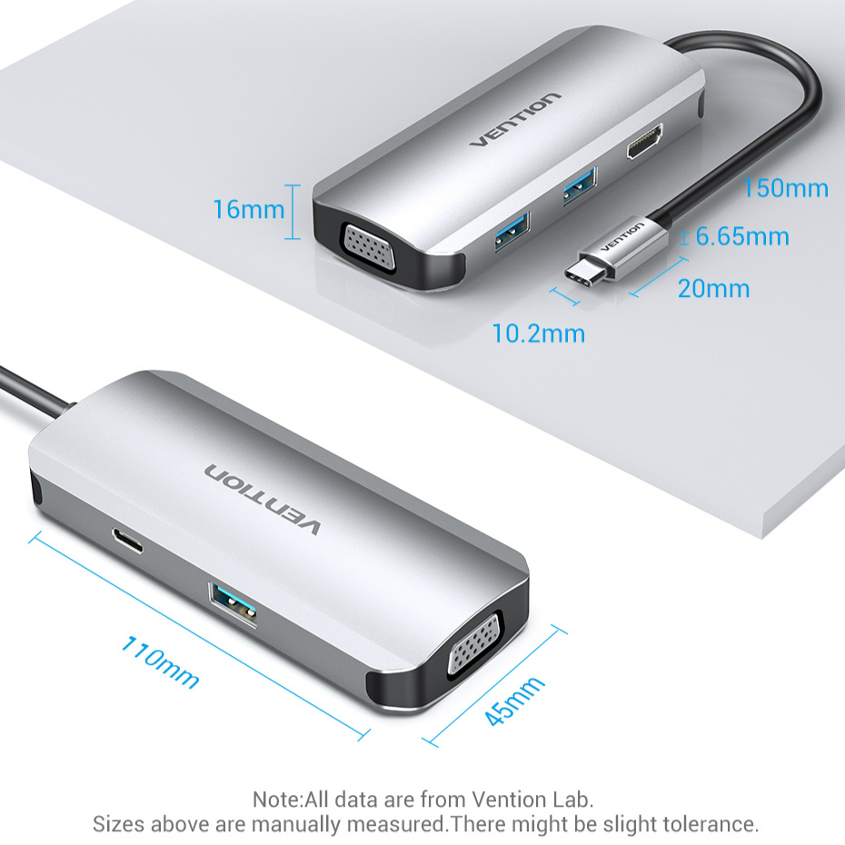 VENTION Bộ Chuyển Đổi Usb-C Sang Hdmi Vga Usb 3.0 Pd 6 Trong 1