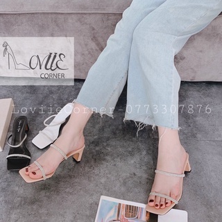 DÉP CAO GÓT LOVIIECORNER - GUỐC NỮ THỜI TRANG QUAI MẢNH - DÉP GUỐC NỮ 5CM QUAI MẢNH ĐẾ VUÔNG 5P - DÉP NỮ ĐÍNH ĐÁ D210109