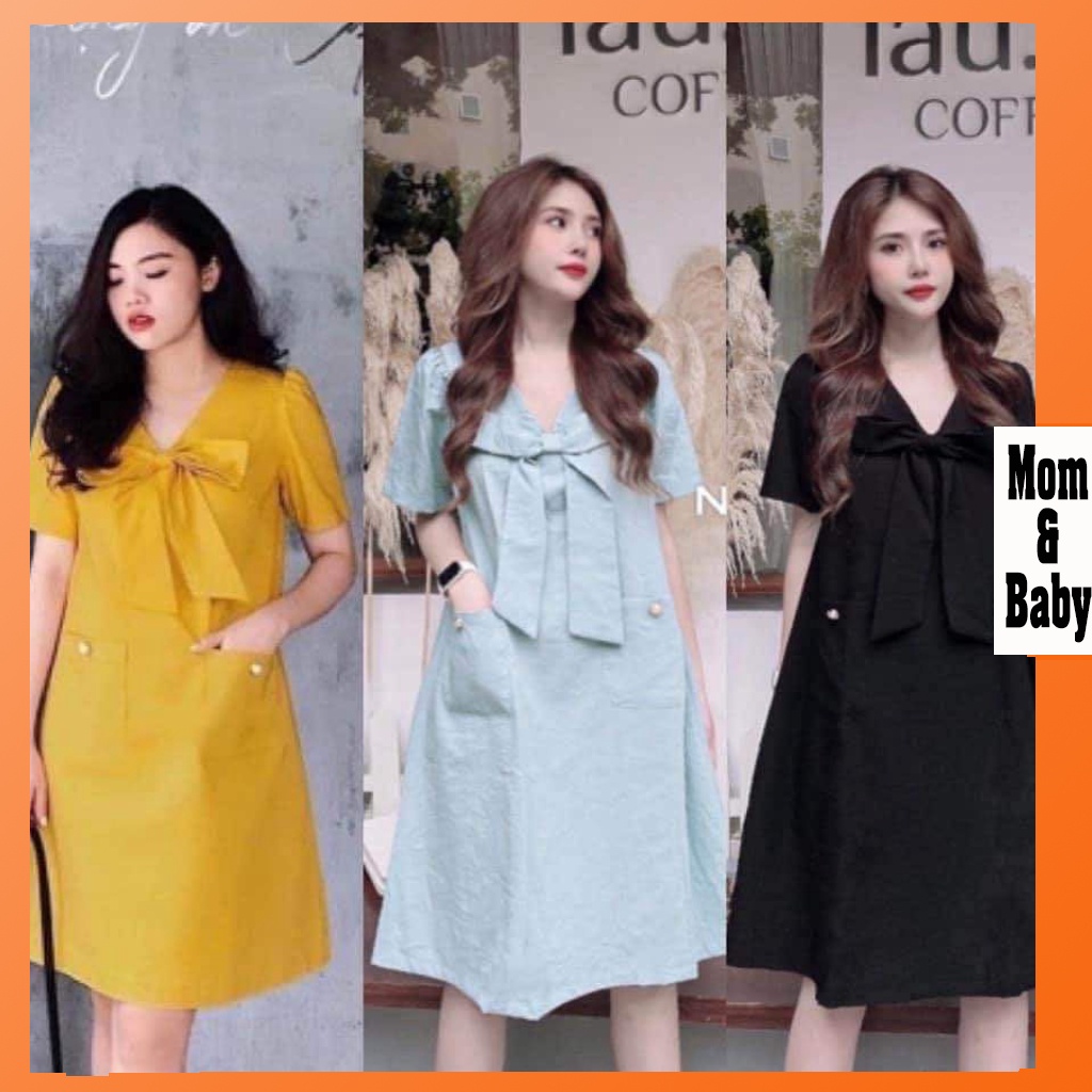 Váy bầu thời trang thiết kế M161 chất đũi xước freesize từ 45 đến 70kg