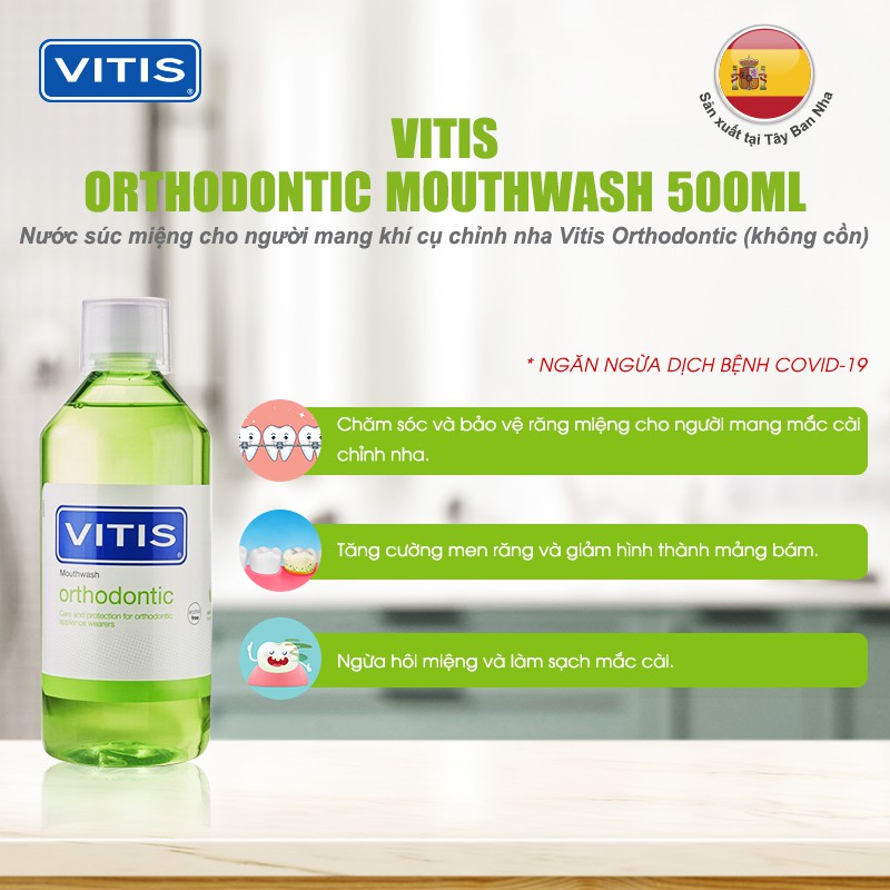 Nước súc miệng  dành cho người niềng răng, chỉnh nha Vitis Orthodontic 500ml | Oralmart