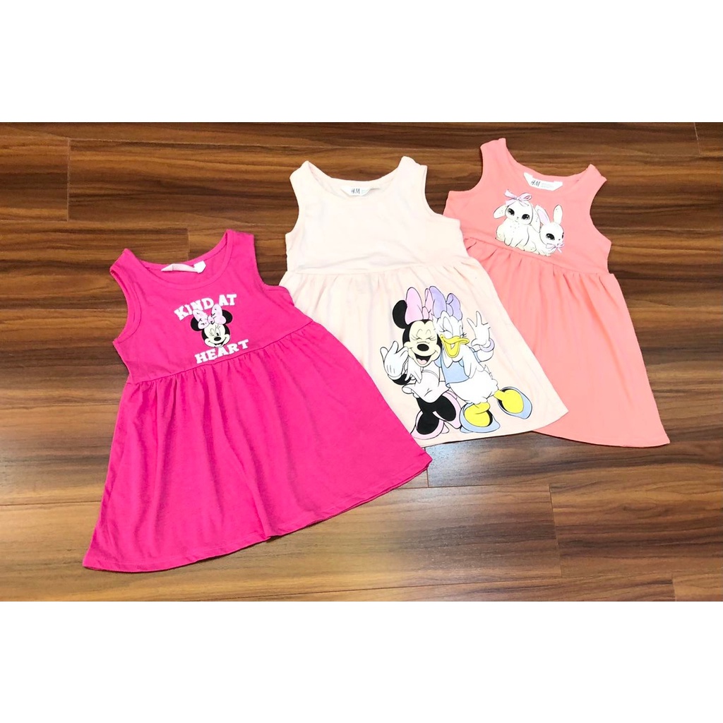 Váy Ba Lỗ, váy sát nách cho Bé Gái H.M' chất cotton xuất dư mềm mát,hình Mickey, Elsa, Pony bé 1-10 tuổi V242.Minkids