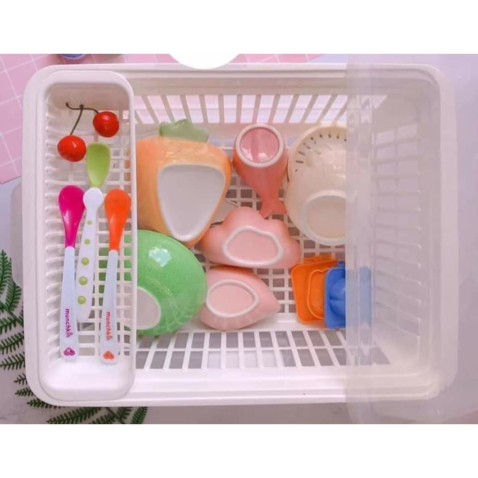[Nội Địa Nhật] Rổ/ Giá Úp Chén Bát Ăn Dặm, Có Nắp Đậy Vệ Sinh - Thương Hiệu Inomata