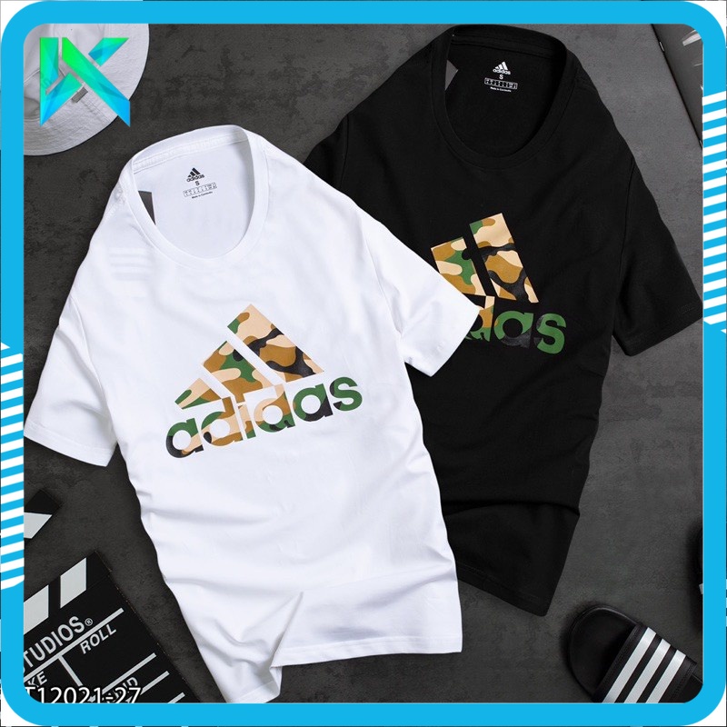 Áo Thun Nam Adidas Cổ Tròn Tay Ngắn Logo In Núi Màu Lính Cá Tính Thời Thượng
