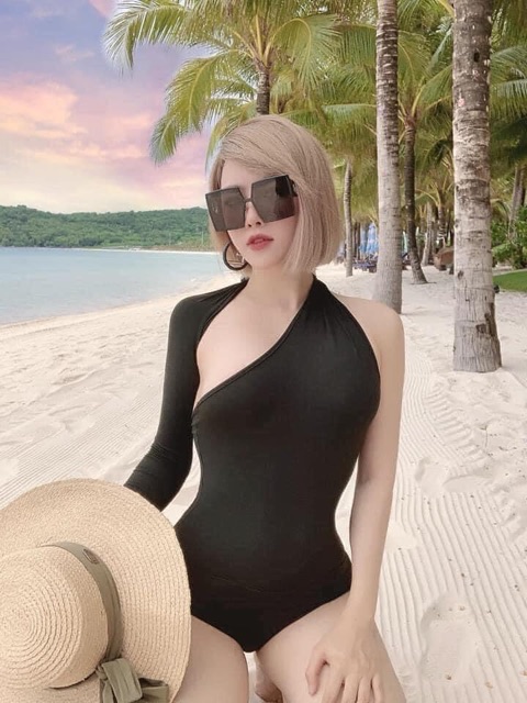 Bikini nữ tay dài 1 bên màu đen siêu cá tính