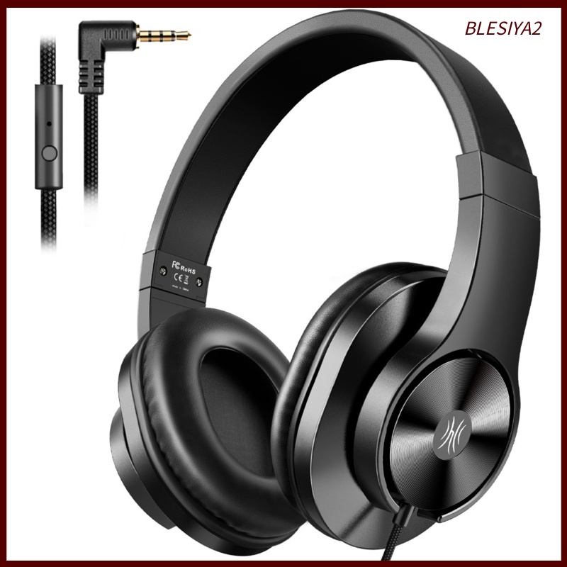 [BLESIYA2] Wired Headphones Over Ear Headset w/ Microphone Stereo Bass Earphone