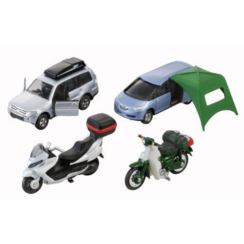 Bộ mô hình Tomica hiếm GIFT TOURING COLLECTION JAPAN - 85 Mitsubishi Pajero / Sky Wave / Toyota Estima / Honda Super Cub