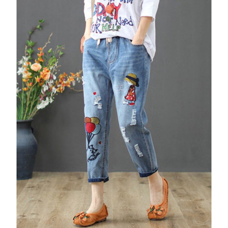 quần jeans nữ thêu