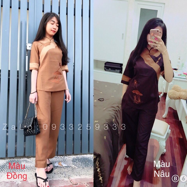 ĐỒ LAM ĐI CHÙA # Sẫm 2 Nút# Đồ Bộ #Quần Áo Nữ