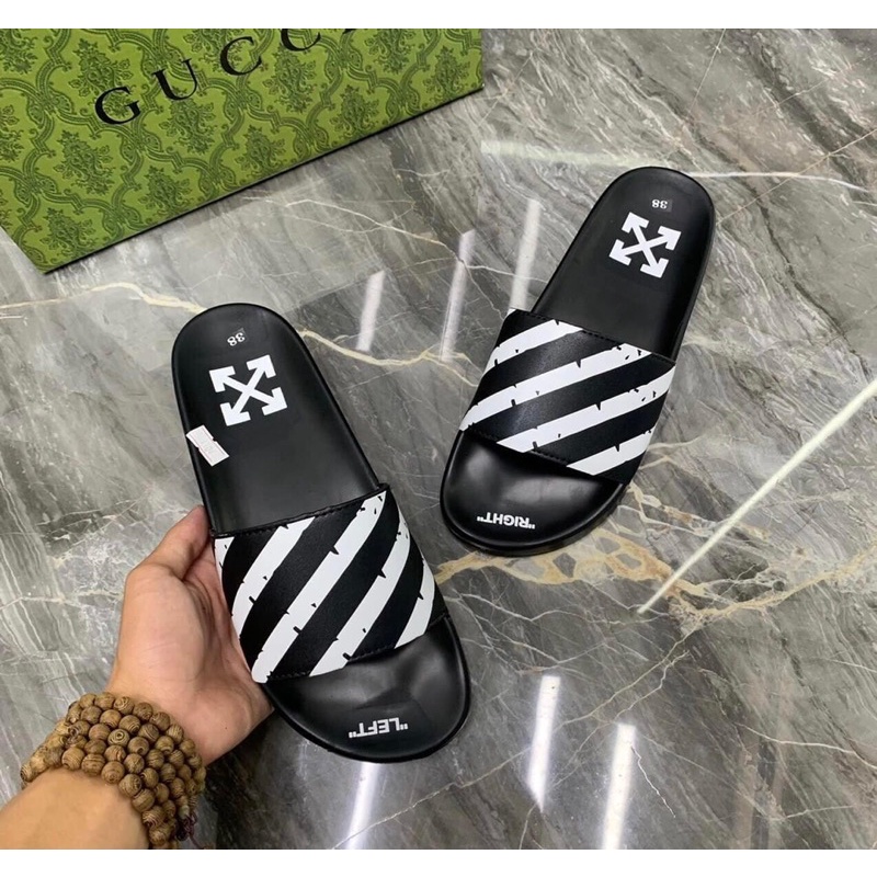 Dép lê Off white siêu nét kèm hộp - Dép lê nam quai da cực đỉnh