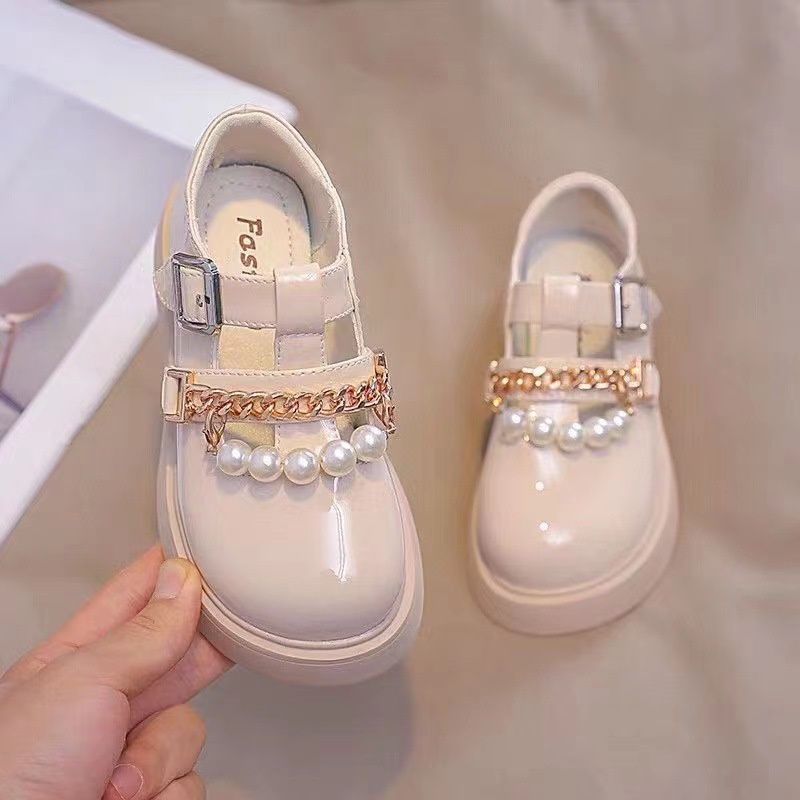 Giày cho bé gái búp bê công chúa đính hạt ngọc trai nhân tạo da mềm êm chân đi học đi chơi đều đẹp [GG04]